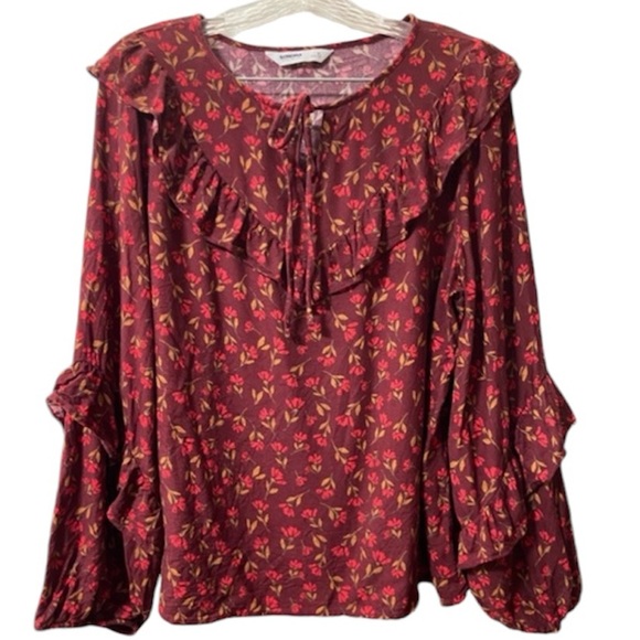 Sonoma Tops - SONOMA Burgundy Floral Boho Long sleeve Blouse Size XL